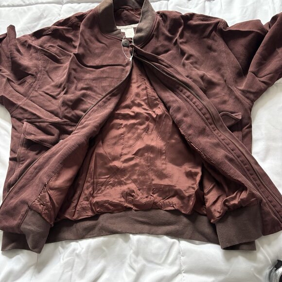 Vintage 90s Y2K Perry Ellis Brown Jacket Long Sleeve 100% Silk Mens Size M/40 - Picture 8 of 9